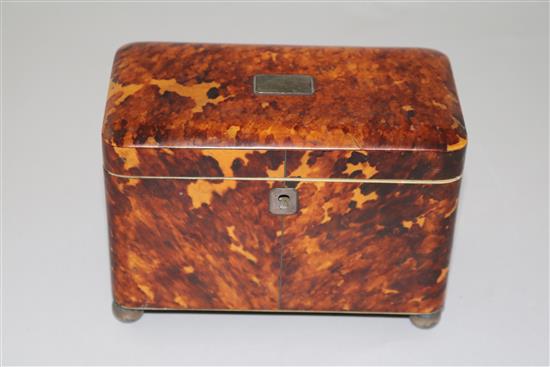 A Regency blond tortoiseshell tea caddy, 7in.